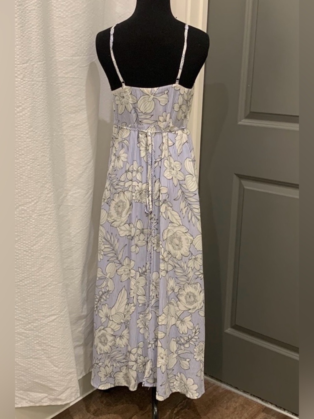 Anthropologie Light Blue and White Floral V-Neck Maxi Dress - Picture 3 of 7
